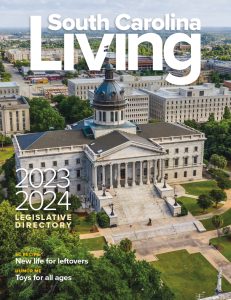February 2023 cover of South Carolina Living magazine featuring aerial view of the SC State House