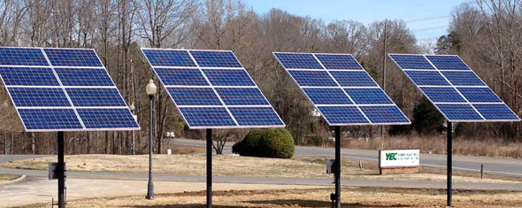 In an effort to promote Green Power, YEC is working with Santee Cooper to have a visible solar installation constructed at its Fort Mill office located on Highway 21. The solar panels have a capacity of 8kW and cover 6 x 60 foot. If all goes well, the photovoltaic system will be completed by Friday, March 14, 2014